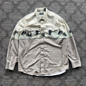 Vintage Roper Shirt Mens XL Beige Horse Rodeo Western Rodeo Pearl Snap Cowboy
